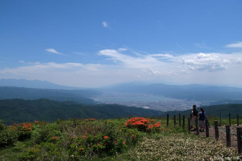 高ボッチ高原（レンゲツツジ）_山頂_諏訪湖